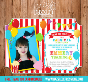 Circus Carnival Birthday Party Ticket Custom Invitations Free Rush