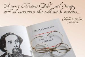 ... Dickens Scrooge Quote from A Christmas Carol with book and spectacles