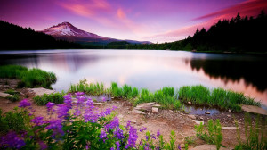 Here is a beautiful sunset up at a serene and majestic mountain lake.