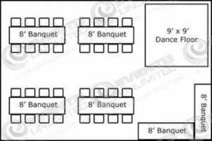 32 People – 20×30 with Banquet Seating/Buffet/Dance Floor