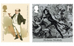 Royal Mail stamps featuring Mr Pickwick from the Pickwick Papers (left ...
