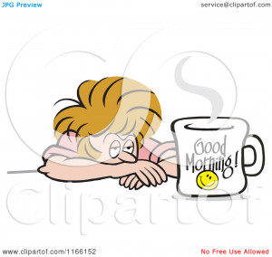 Cartoon of a Tired Woman Glaring at a Good Morning Coffee Mug ...