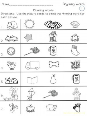 Printable Kindergarten Worksheets Rhyming Words