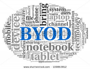 BYOD - bring your own device concept in tag cloud - stock photo