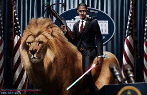 Obama Riding a lion by SharpWriter