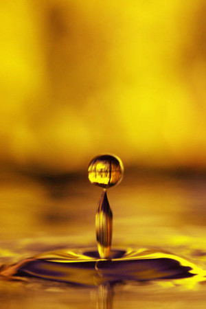 Golden water drop, close-up