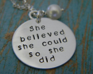 ... Silver Personalized Custom Made Hand Stamped Quote Necklace w/ Pearl