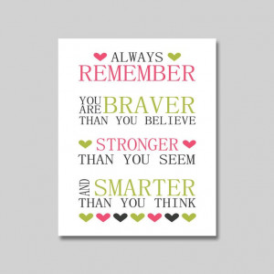 Nursery Print - Winnie the Pooh Quote - 8 x 10 print - You Are Braver ...