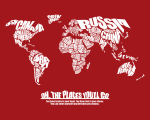 Oh The Places You'll Go - World Word Map with Dr. Seuss Quote Canvas ...