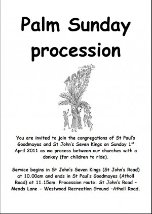 ... goodmayes will be holding our annual palm sunday procession on sunday