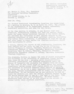 SNCC Letter to Martin Luther King