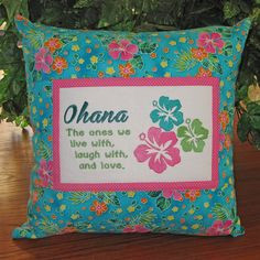 Hawaiian #Ohana #Family Embroidered Quote Pillow #Hibiscus design by ...