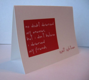 FRIENDSHIP CARD - quote by Walt Whitman - Simple and Sweet