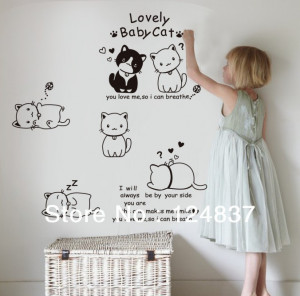 -Cartoon-sticker-lovely-baby-cat-wallpaper-quote-poster-wall-stickers ...