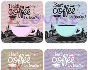 Set of 4 Vintage Design Coffee Coas ters - Best Coffee in Town 2 ...