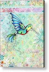 Inspirational Hummingbird Floral Flower Art Painting Dream Quote By ...
