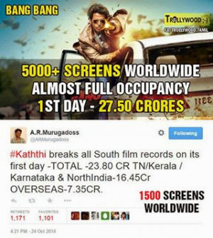 If Kaththi Beats Endhirans Collection Box Office Collection Report