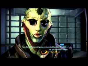 What does Thane Krios say about being a weapon in Mass Effect 2?