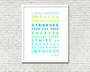 Details about 8 x 10in ALWAYS REMEMBER QUOTE AA Milne wall art print