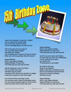 Lyric sheet for 15th birthday song for a boy, 15th Birthday Zone