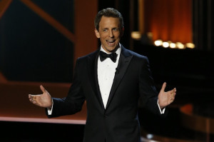 Host Seth Meyers speaks onstage during the 66th Primetime Emmy Awards ...
