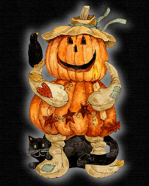 Cute Pumpkin & Black Cat Gif