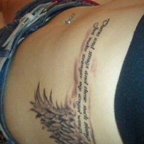 Angel Wing Quote Tattoo On Ribs Pictures