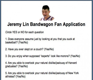 Jeremy Lin Bandwagon Fan Application