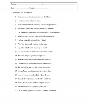 Pronoun Case Worksheet 1 by murplelake77