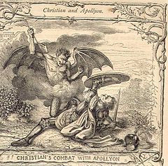 Apollyon (top) battling Christian in John Bunyan 's The Pilgrim's ...