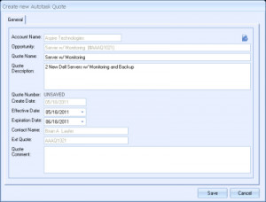 When saving a quote, QuoteWerks can create an Autotask Quote ...