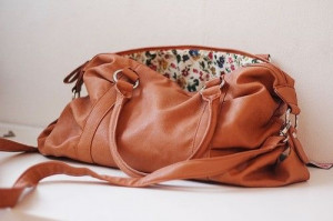Brown bag with floral print.