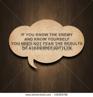 Inspirational quote by Sun Tzu on speech bubble paper and wood ...