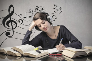 student listens to music