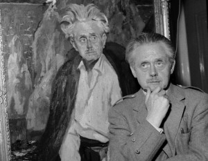 Hugh MacDiarmid sitting by his portrait painted by Robert Heriot ...