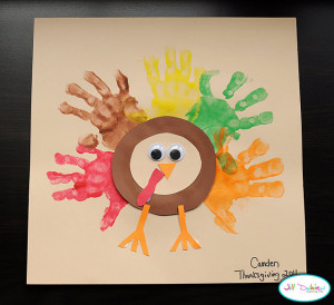 thanksgiving turkey craft using tag board pieces for the body