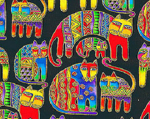 Laurel Burch Feline Cat Fabric Black Fabricandtreasures