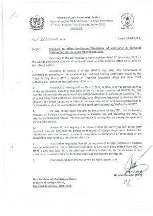 NAVTTC Letter of Notification of Attestation