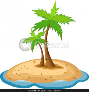 Tropical island with funny sun character stock vector clipart, Vector ...