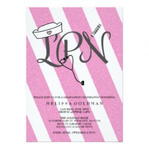 LPN nurse graduation invites hot pink glitter