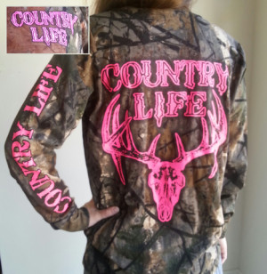 Country Life Outfitters Pink Bone Realtree Camo Orange Deer Skull Head ...