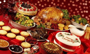 christmas dinner table with food