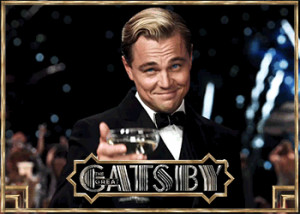 ... DiCaprio as Jay Gatsby, toasting a 1920s buddy with a glass of bubbly