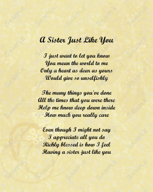 Love My Sister Quotes And Poems Sister love poem 8 x 10 print