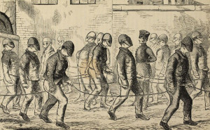 Convicts exercising at Pentonville Prison, 1862
