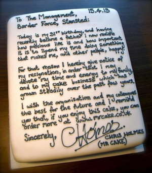 Man Quits His Job With Amazing Cake Resignation Letter