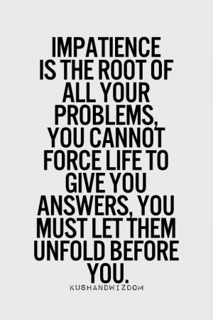 Impatience is the root of your problems. You can’t force life to ...