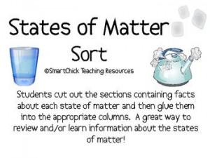 six page packet of a States of Matter sort project. Students cut out ...