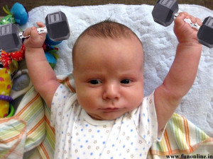 Funny Baby practicing Weight Lifting Wallpaper