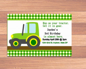 Green Tractor Birthday Invitation (Digital File) 4x6